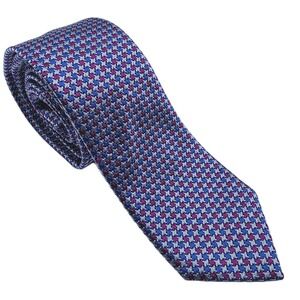 Charles Tyrwhitt Silk Tie Houndstooth Necktie Mens Blue Pink Classic Formal